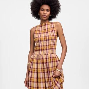 Madewell Plaid Midi Dress in Yellow and Purple